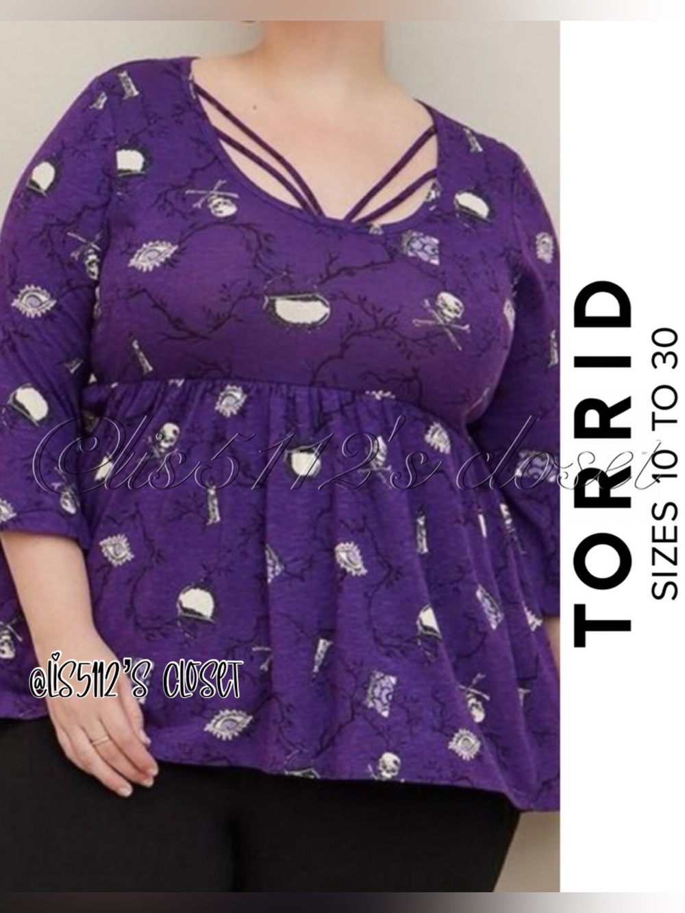 Torrid x Disney Purple Hocus Pocus Icons Bell Sleeves Babydoll Top 2X 18 20